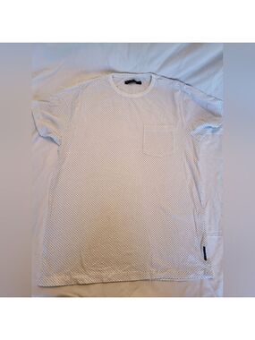 French Connection White Polka Dot Men's Shirt, Size Large